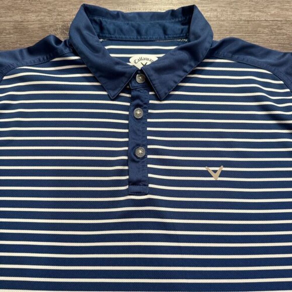 Callaway Polo Shirt Mens XL Blue White Stripe Performance Golf Golfer Outdoor‎